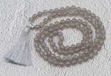 GMN618 Hand-knotted 8mm, 10mm grey agate 108 beads mala necklaces with tassel