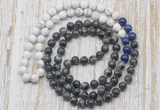 GMN6410 Hand-knotted 8mm, 10mm matte white howlite & black labradorite 108 beads mala necklaces