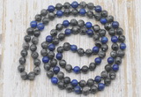 GMN6412 Hand-knotted 8mm, 10mm black labradorite & lapis lazuli 108 beads mala necklaces