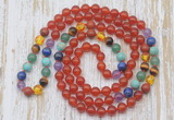 GMN6441 Hand-knotted 7 Chakra 8mm, 10mm red agate 108 beads mala necklaces