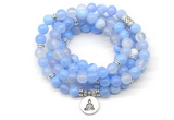 GMN7006 8mm blue banded agate 108 mala beads wrap bracelet necklace