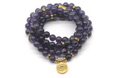 GMN7038 8mm amethyst 108 mala beads wrap bracelet necklace
