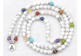 GMN7070 7 Chakra 8mm white howlite 108 mala beads wrap bracelet necklaces