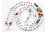 GMN7073 7 Chakra 8mm white howlite 108 mala beads wrap bracelet necklaces