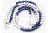 GMN7082 Chakra 8mm white howlite & lapis lazuli 108 mala beads wrap bracelet necklaces