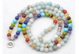 GMN7126 7 Chakra 8mm honey jade 108 mala beads wrap bracelet necklaces