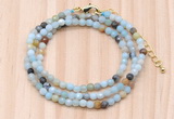 GMN7212 4mm faceted round tiny amazonite beaded necklace jewelry