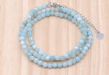 GMN7213 4mm faceted round tiny amazonite beaded necklace jewelry