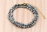 GMN7230 4mm faceted round tiny dalmatian jasper beaded necklace jewelry