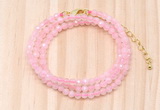 GMN7256 4mm faceted round tiny rose quartz beaded necklace jewelry