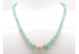 GMN7312 green aventurine graduated beaded necklace & bracelet set