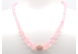 GMN7325 rose quartz graduated beaded necklace & bracelet set