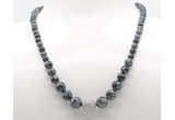 GMN7345 snowflake obsidian graduated beaded necklace & bracelet set