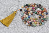 GMN735 Hand-knotted 8mm, 10mm colorfull gemstone 108 beads mala necklaces with tassel