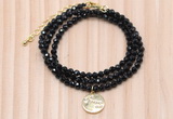GMN7445 4mm faceted round tiny black onyx beaded necklace with constellation charm