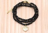 GMN7448 4mm faceted round tiny golden obsidian beaded necklace with constellation charm