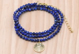 GMN7471 4mm faceted round lapis lazuli beaded necklace with constellation charm