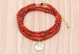 GMN7502 4mm faceted round tiny red agate beaded necklace with letter charm