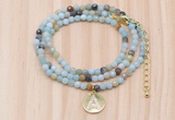 GMN7512 4mm faceted round tiny amazonite beaded necklace with letter charm