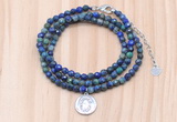 GMN7516 4mm faceted round tiny chrysocolla beaded necklace with letter charm