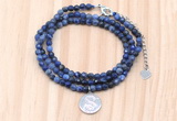 GMN7517 4mm faceted round tiny sodalite beaded necklace with letter charm