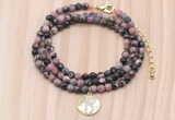 GMN7519 4mm faceted round tiny rhodonite beaded necklace with letter charm