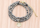 GMN7530 4mm faceted round tiny dalmatian jasper beaded necklace with letter charm