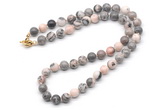 GMN7778 18 - 36 inches 8mm, 10mm round pink zebra jasper beaded necklaces