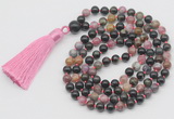 GMN787 Hand-knotted 8mm, 10mm tourmaline 108 beads mala necklace with tassel