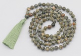 GMN790 Hand-knotted 8mm, 10mm rhyolite 108 beads mala necklace with tassel