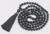 GMN800 Hand-knotted 8mm, 10mm black banded agate 108 beads mala necklace with tassel