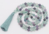 GMN810 Hand-knotted 8mm, 10mm fluorite 108 beads mala necklace with tassel