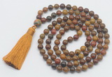 GMN818 Hand-knotted 8mm, 10mm red moss agate 108 beads mala necklace with tassel