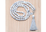 GMN8200 18 - 36 inches 8mm white howlite 54, 108 beads mala necklace with tassel