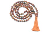 GMN8417 8mm, 10mm picasso jasper 27, 54, 108 beads mala necklace with tassel