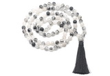 GMN8463 8mm, 10mm black rutilated quartz 27, 54, 108 beads mala necklace with tassel