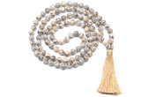 GMN8520 8mm, 10mm feldspar 27, 54, 108 beads mala necklace with tassel