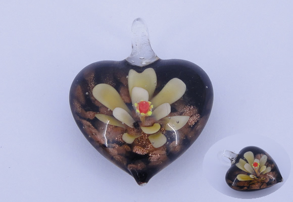 LP02 16*32*40mm heart inner flower lampwork glass pendants
