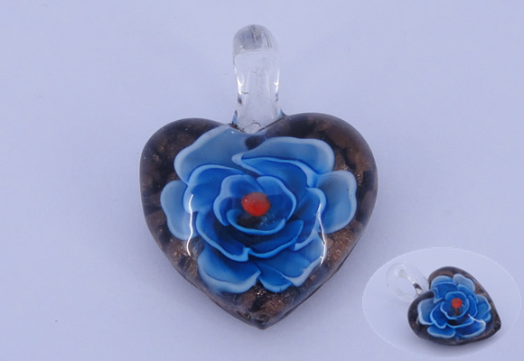 LP04 16*30*38mm heart inner flower lampwork glass pendants