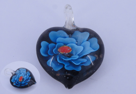 LP05 15*28*40mm heart inner flower lampwork glass pendants