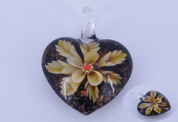 LP07 15*32*41mm heart inner flower lampwork glass pendants