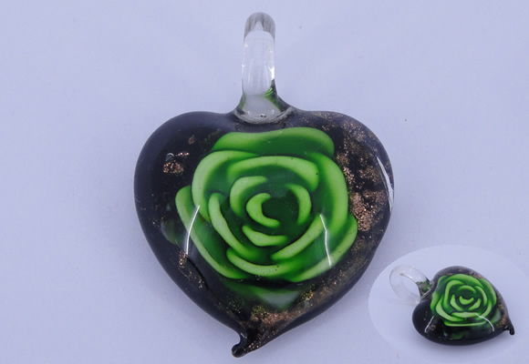 LP11 14*35*45mm heart inner flower lampwork glass pendants