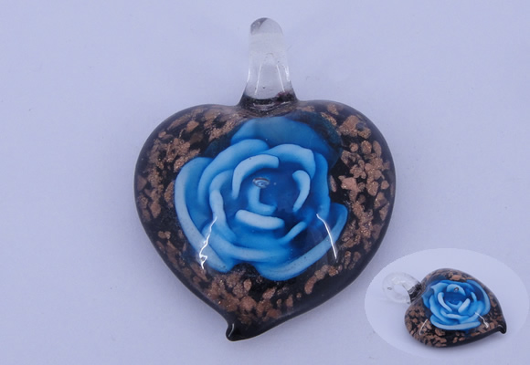 LP14 15*38*48mm heart inner flower lampwork glass pendants
