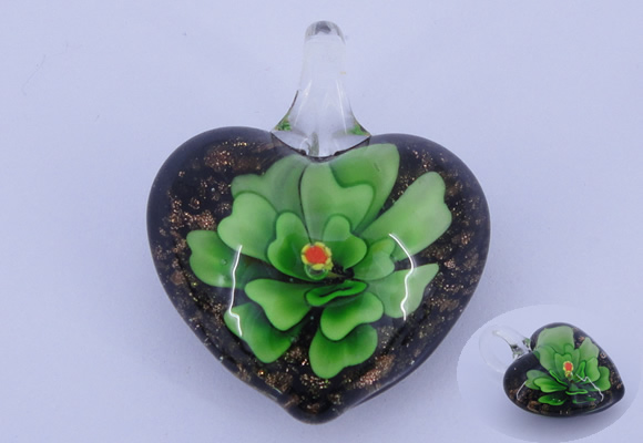 LP19 18*32*39mm heart inner flower lampwork glass pendants