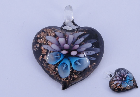 LP21 14*36*42mm heart inner flower lampwork glass pendants