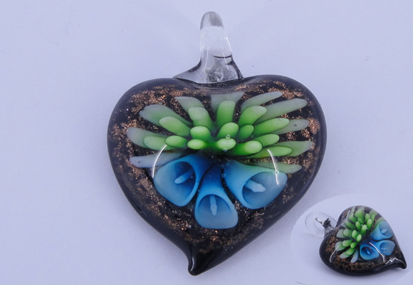 LP22 15*36*44mm heart inner flower lampwork glass pendants