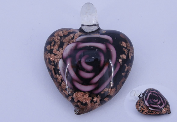 LP23 14*34*45mm heart inner flower lampwork glass pendants