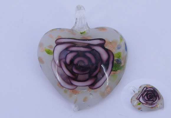 LP24 11*37*45mm heart inner flower lampwork glass pendants