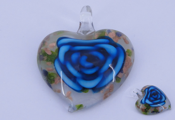 LP27 12*38*43mm heart inner flower lampwork glass pendants
