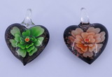 LP30 16*31*41mm heart inner flower lampwork glass pendants